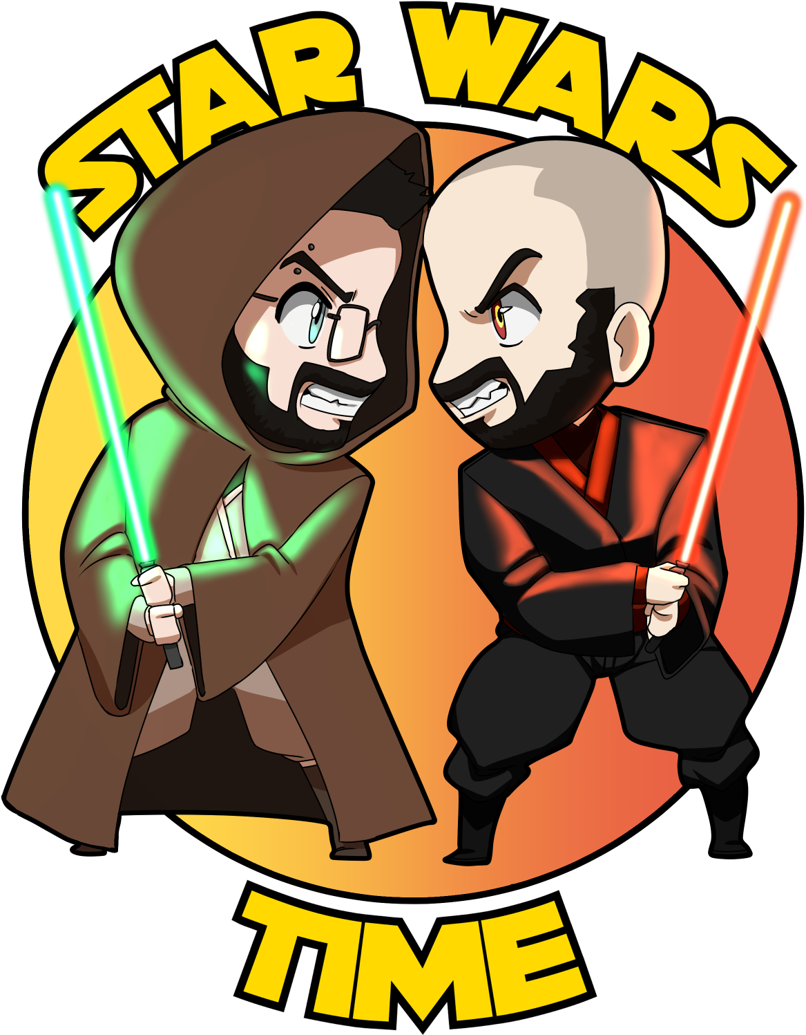 Cartoon Characters With Lightsabers In Their Hands