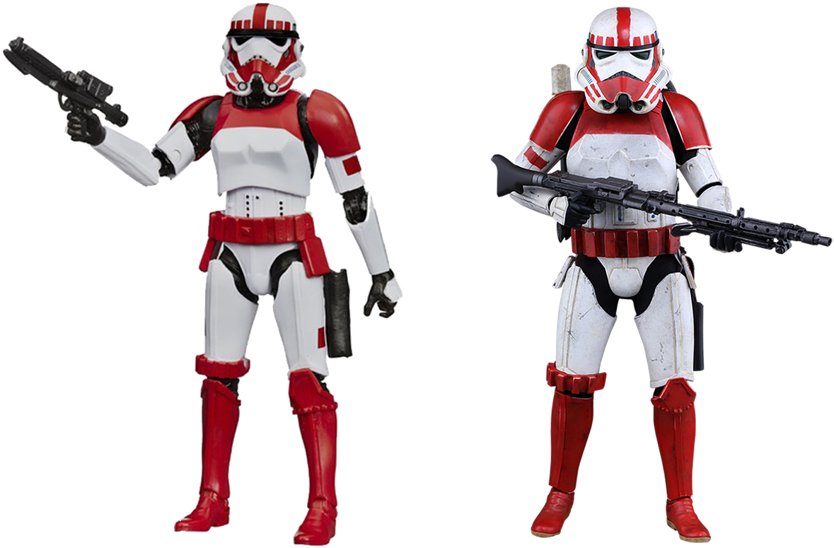 A Couple Of Red And White Action Figures
