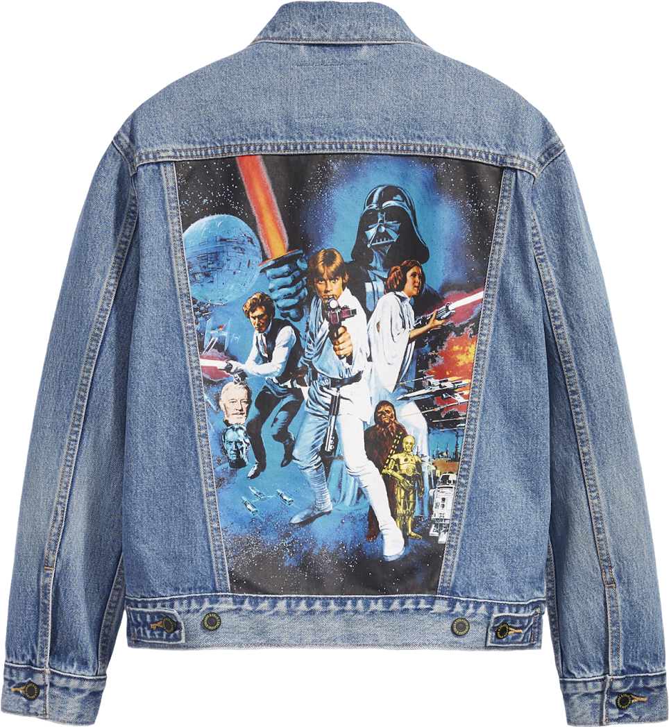 A Denim Jacket With A Picture On The Back