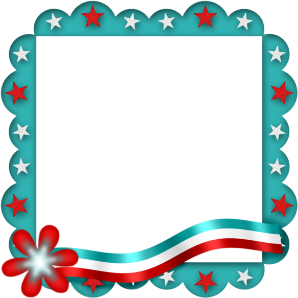A Blue Square With Red White And Blue Stars And A Flower