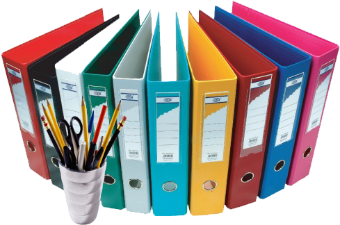 A Group Of Colorful Binders And Pencils