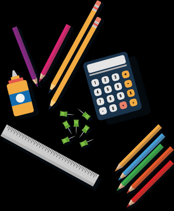 A Calculator Ruler And Pencils
