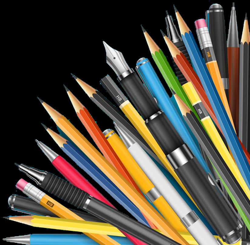 A Group Of Pens And Pencils