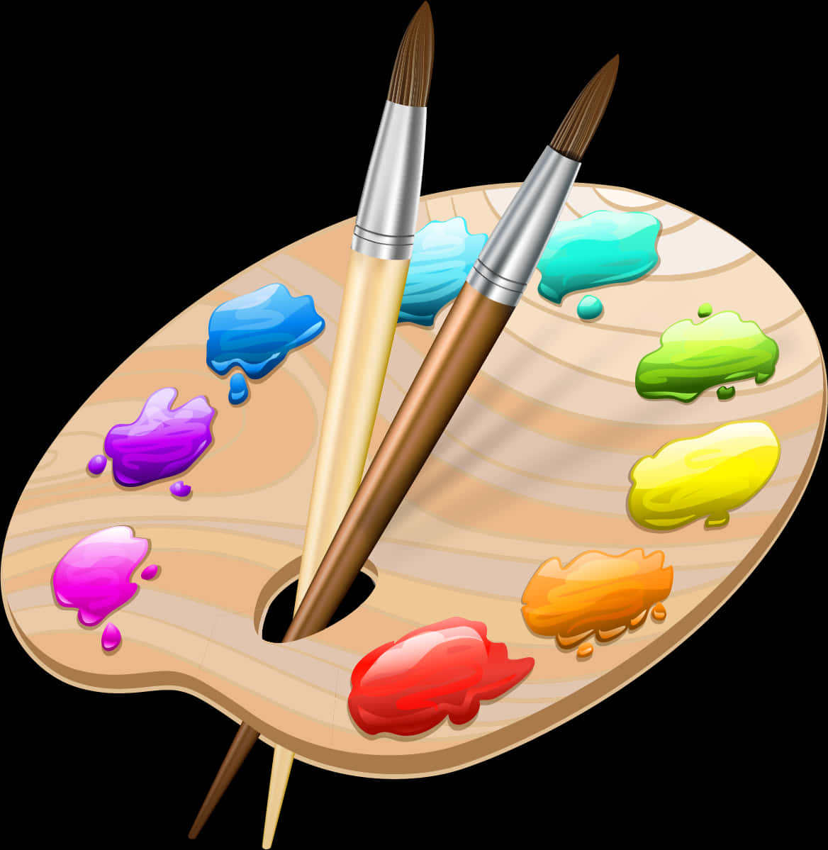 A Paintbrushes On A Wooden Palette