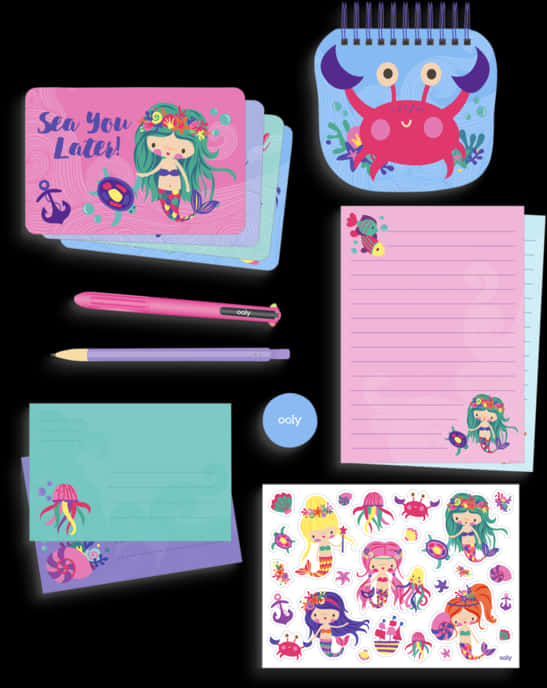A Collection Of Stationery With Cartoon Characters