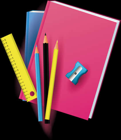 A Close-up Of A Pink Book And Pencils