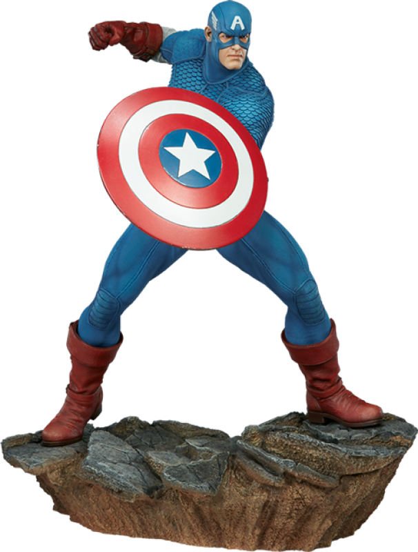 A Statue Of A Superhero Holding A Shield