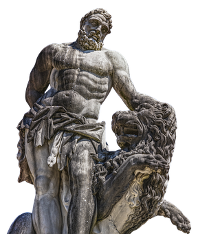 A Statue Of A Man Holding A Lion