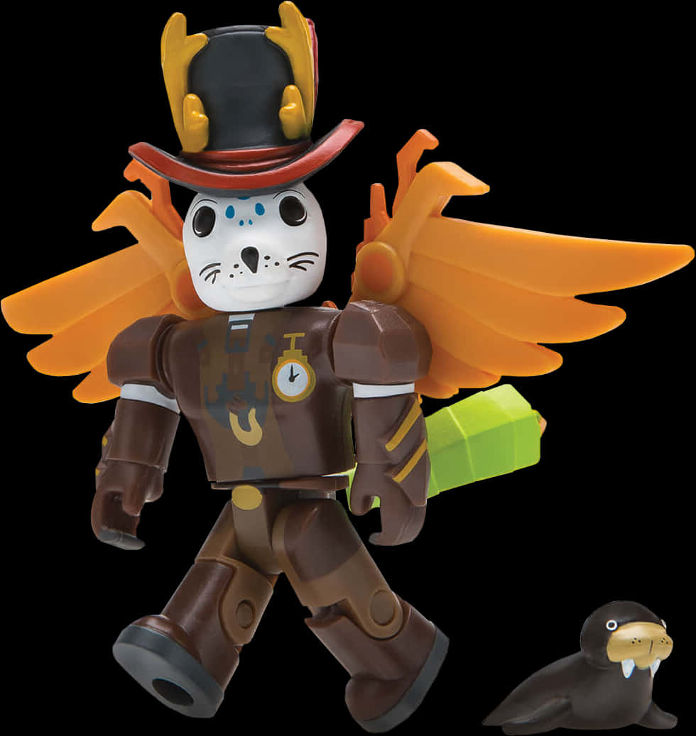 A Toy Figure With Wings And A Hat