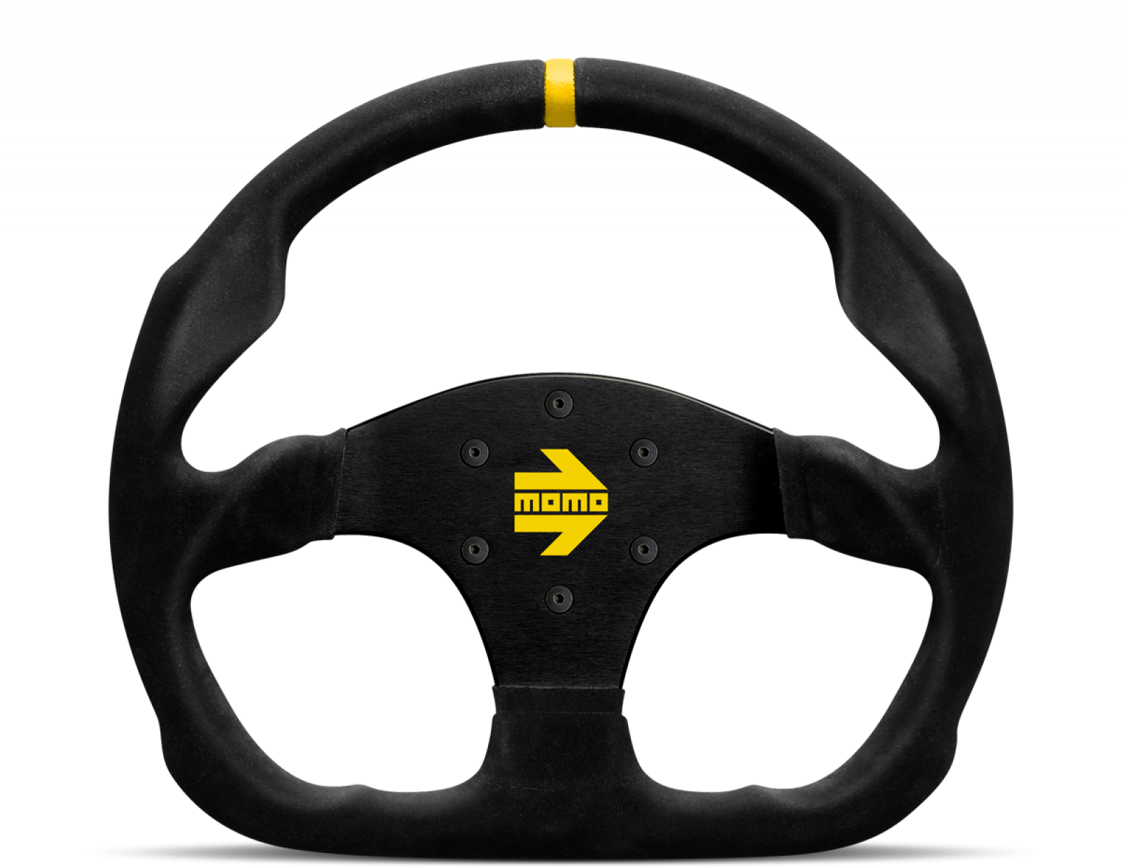 A Steering Wheel With A Yellow Logo