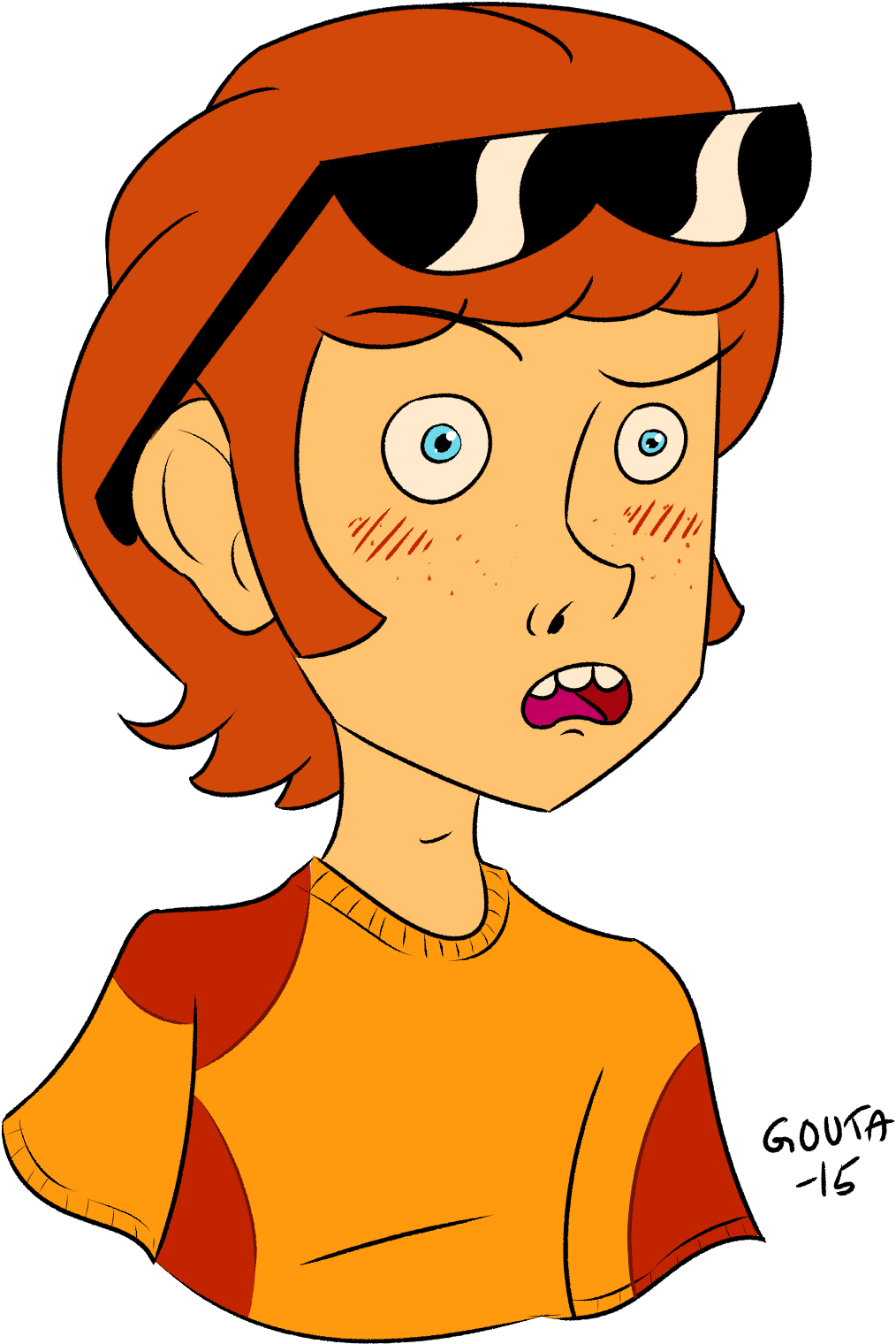 Cartoon Of A Boy With Horns And Orange Shirt
