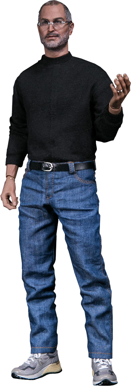 A Man Wearing A Black Shirt And Blue Jeans