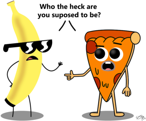 A Cartoon Character Pointing At A Banana