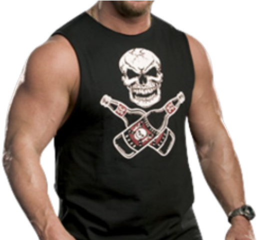A Man Wearing A Tank Top With A Skull And Bottles On It