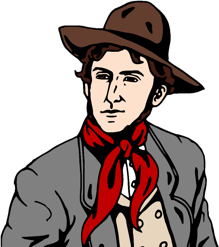 A Man Wearing A Cowboy Hat And A Red Scarf