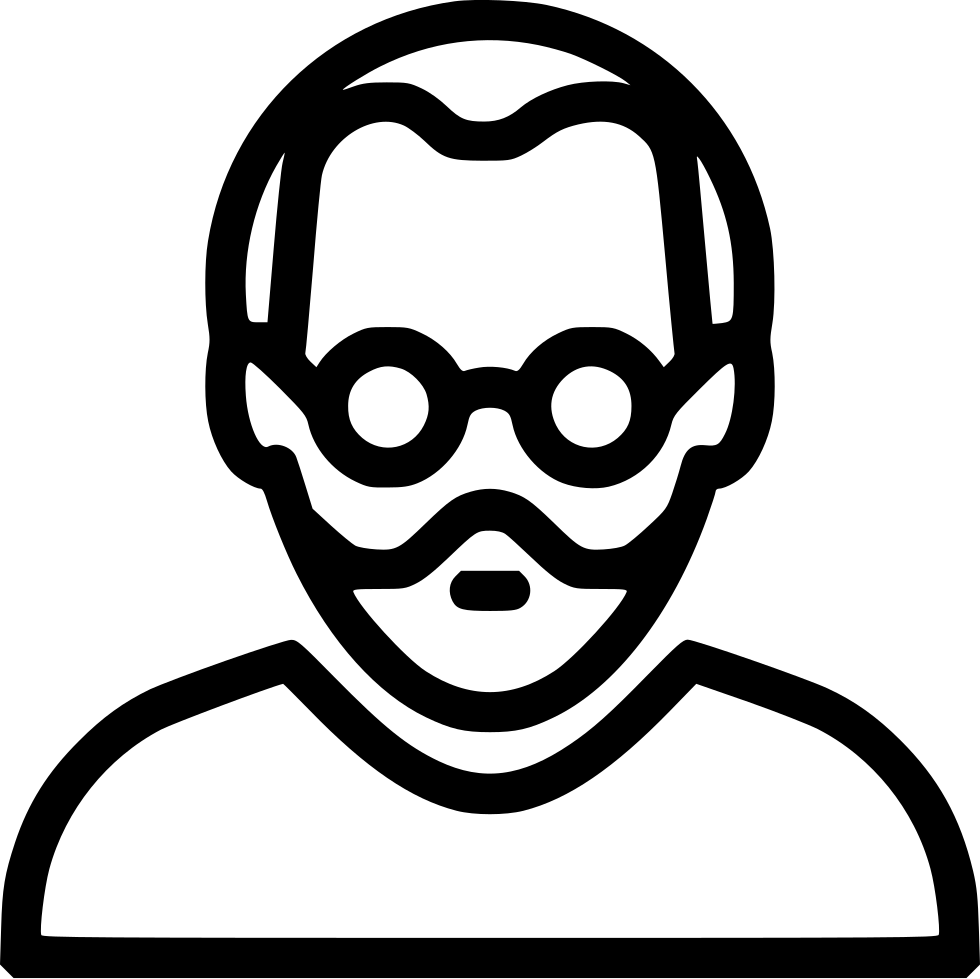 A Black And White Outline Of A Man With Glasses And Mustache