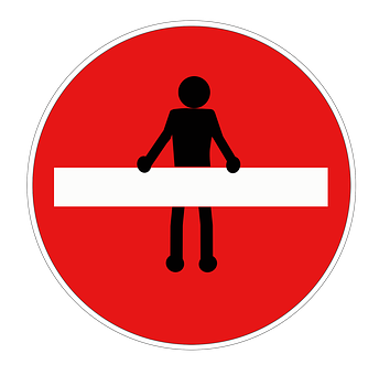 A Red Circle With A Black And White Sign With A Person Holding A White Rectangular Object