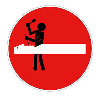 A Sign With A Person Holding A Hammer