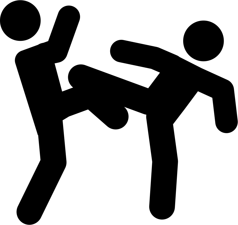A Black And White Image Of Two People Kicking