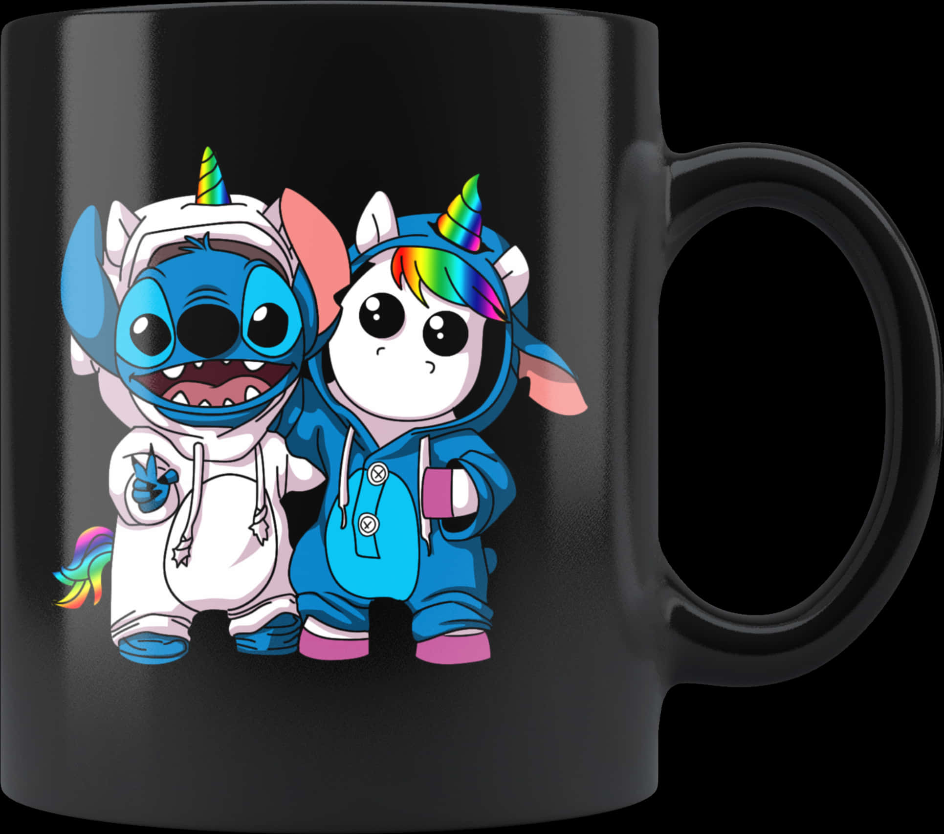 A Black Mug With Cartoon Characters On It