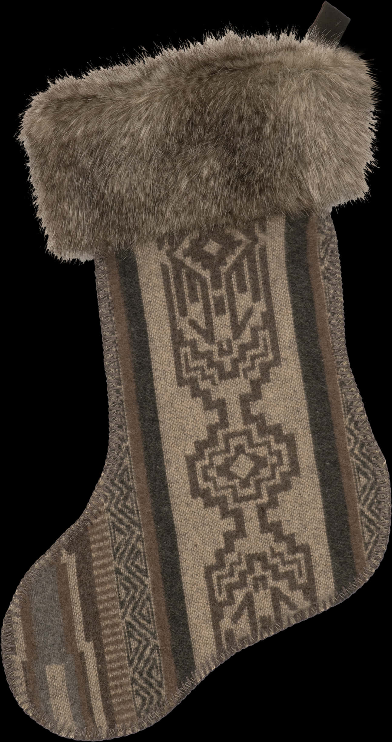 A Brown And Tan Stocking With A Fur Trimmed Top