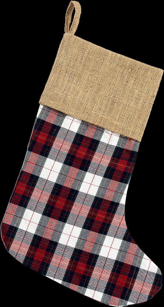 A Plaid Stocking With Burlap