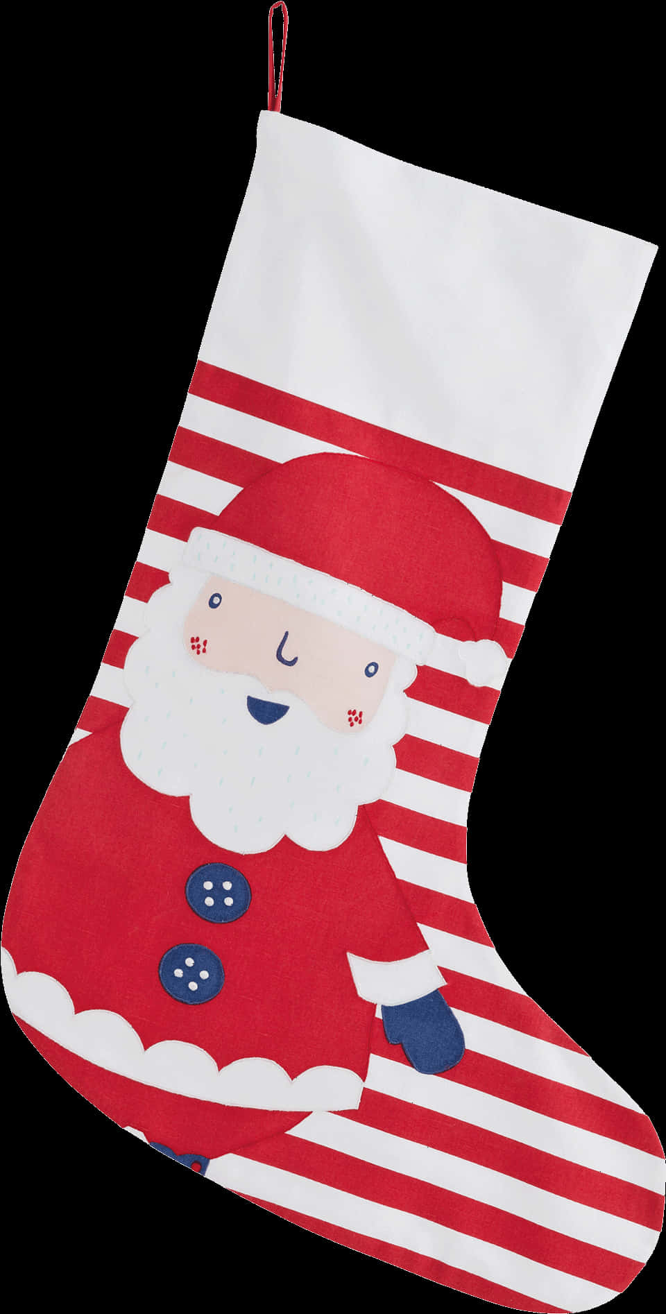 A Red And White Striped Stocking With A Cartoon Character