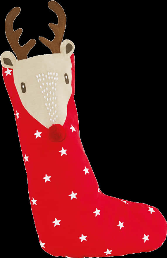 A Red And White Christmas Sock With A Reindeer Face