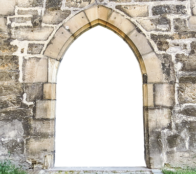 A Stone Archway With A Black Door