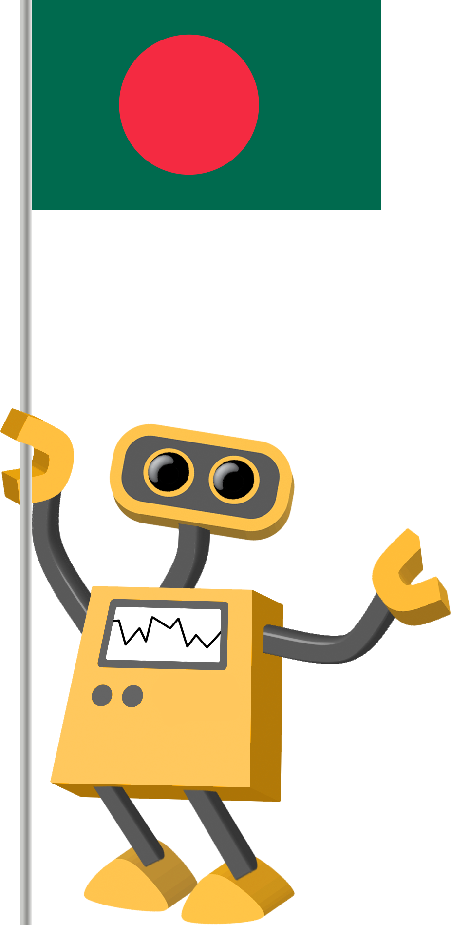 A Cartoon Robot Holding A Pole