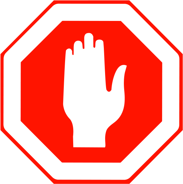 A Red And White Sign With A Hand In The Middle