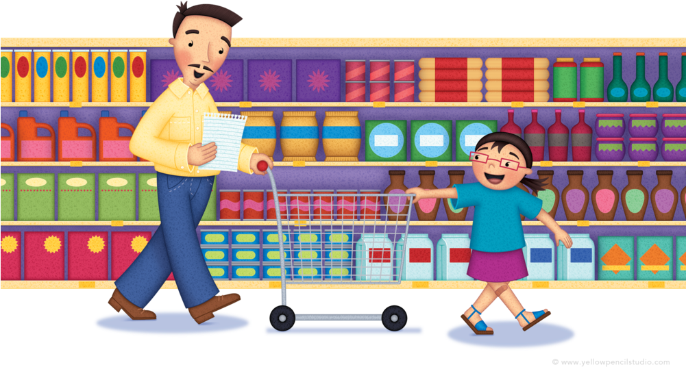 A Man And A Child Shopping At A Store