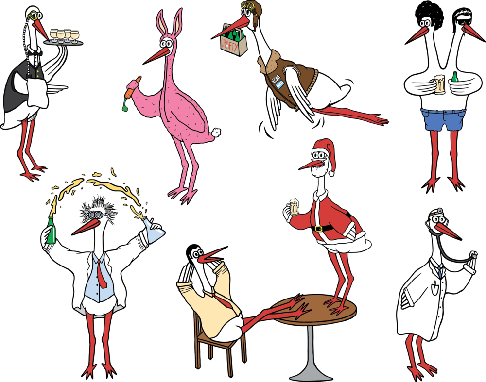 A Group Of Cartoon Birds
