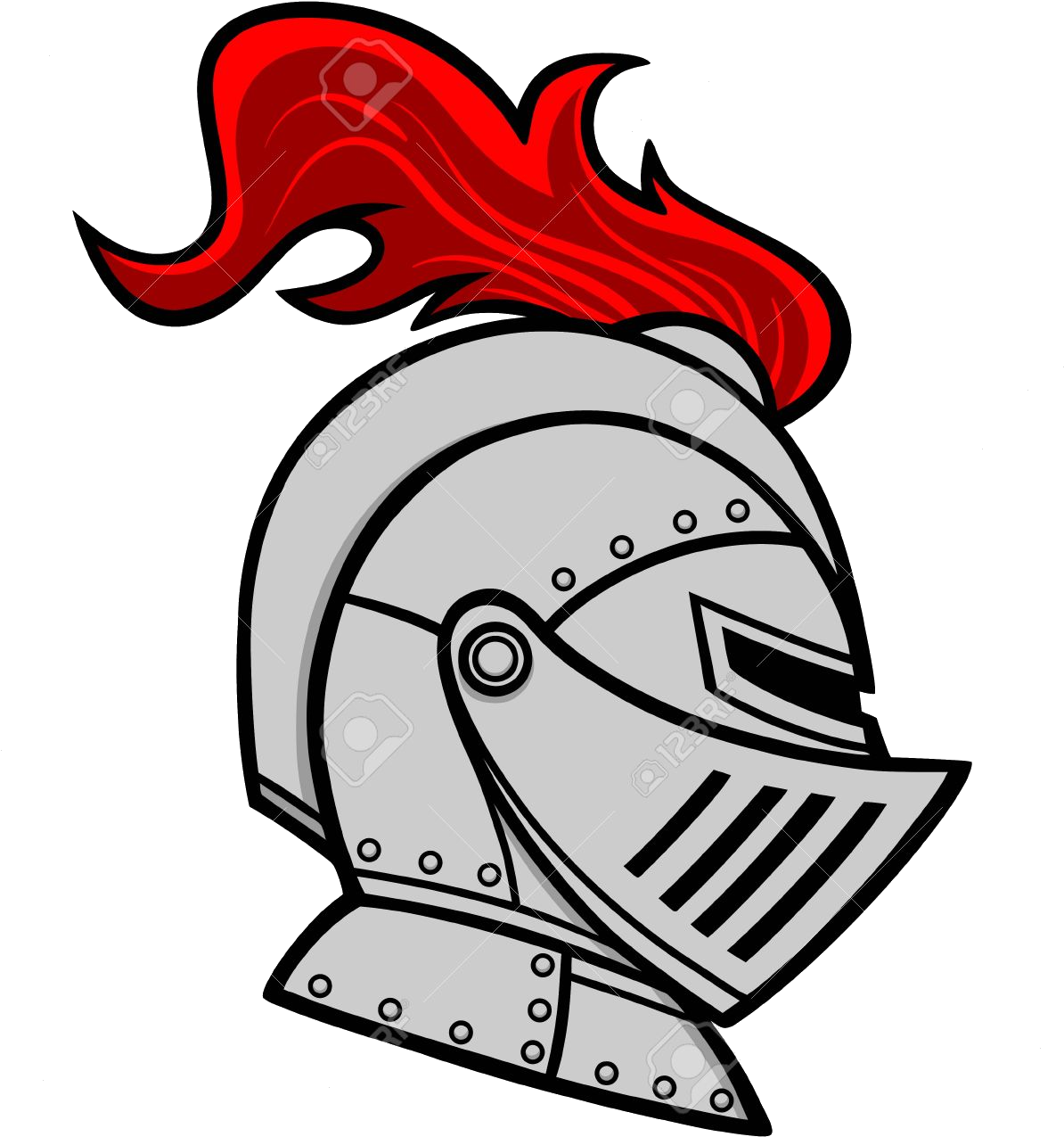 A Cartoon Of A Knight's Helmet With Red Flames