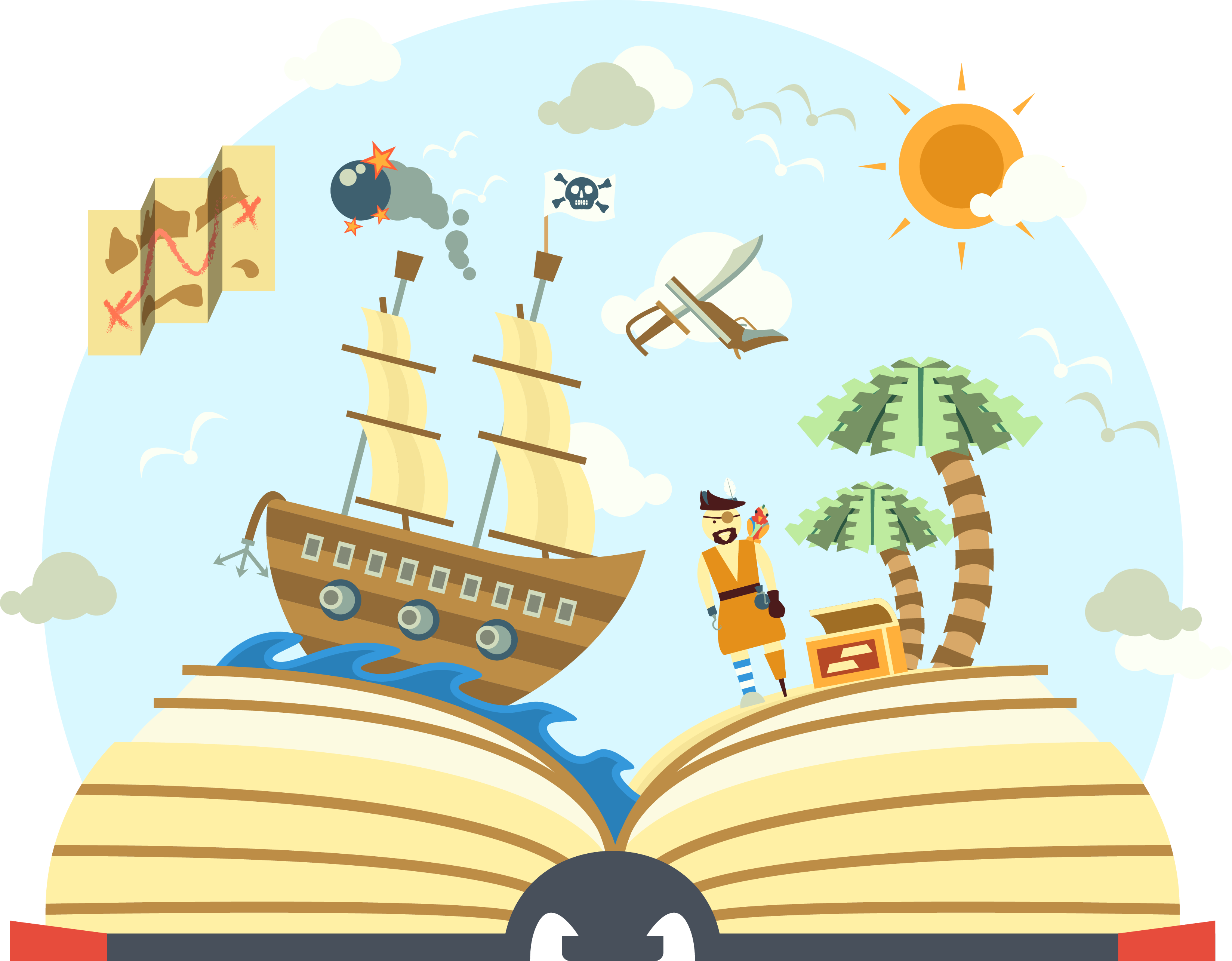 An Open Book With A Pirate Ship And A Pirate Ship
