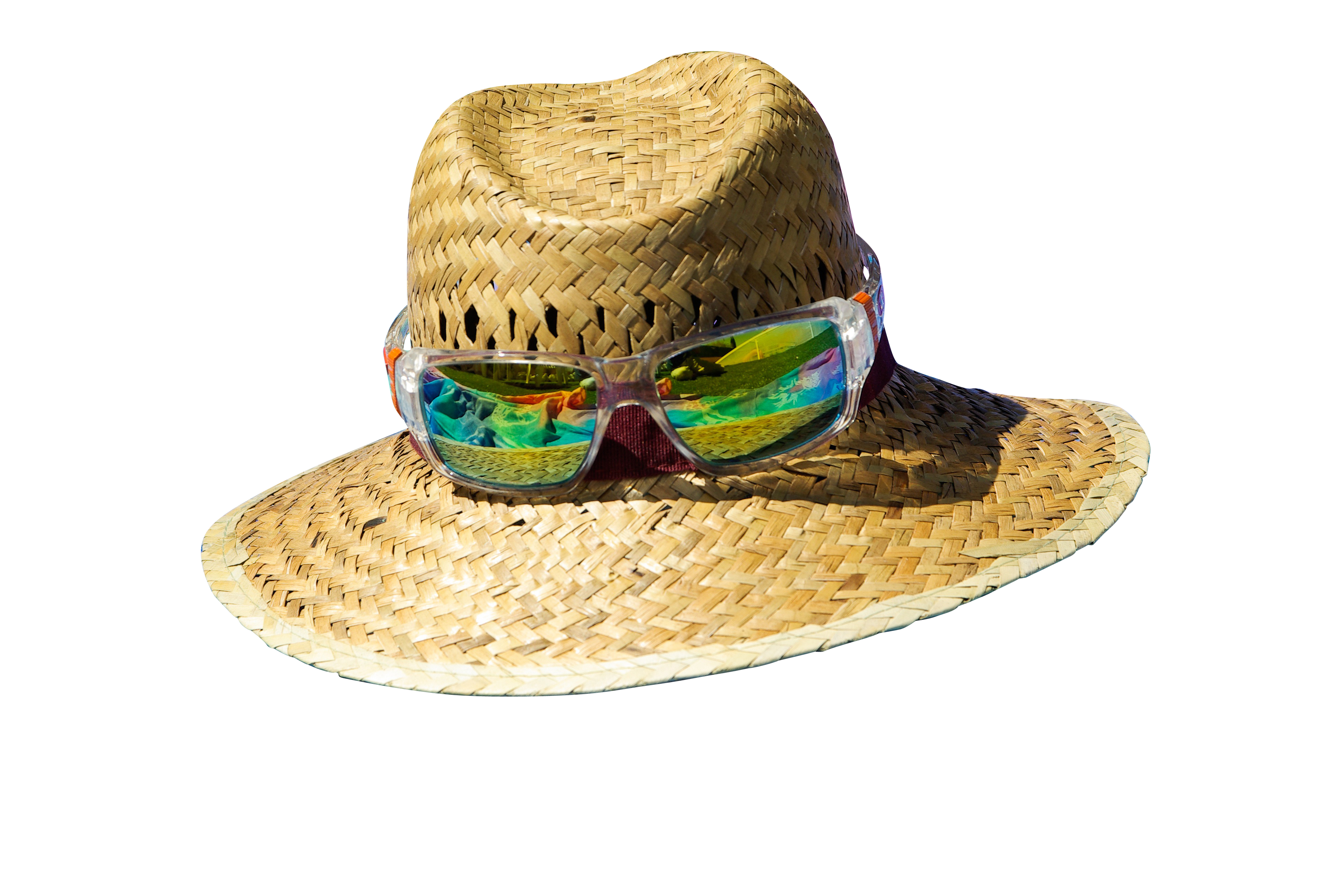 A Straw Hat And Sunglasses