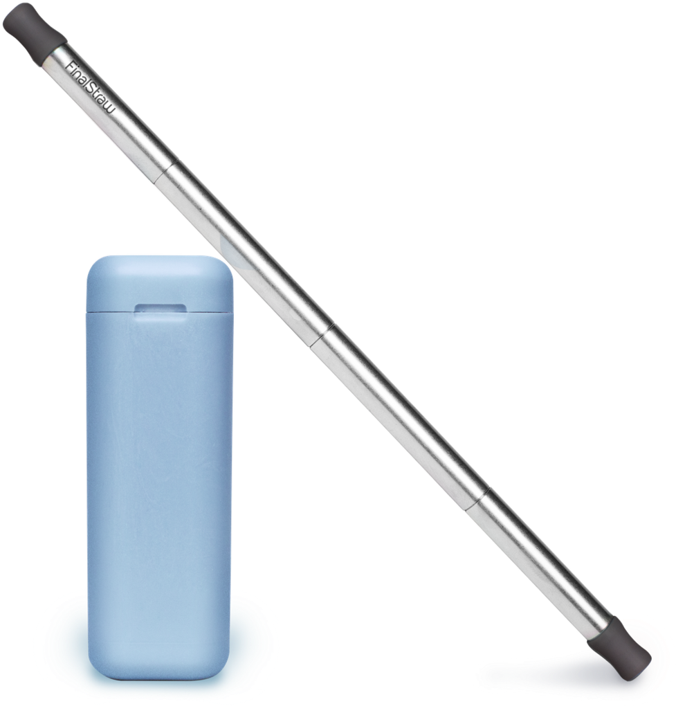A Blue Bottle And A Silver Cane