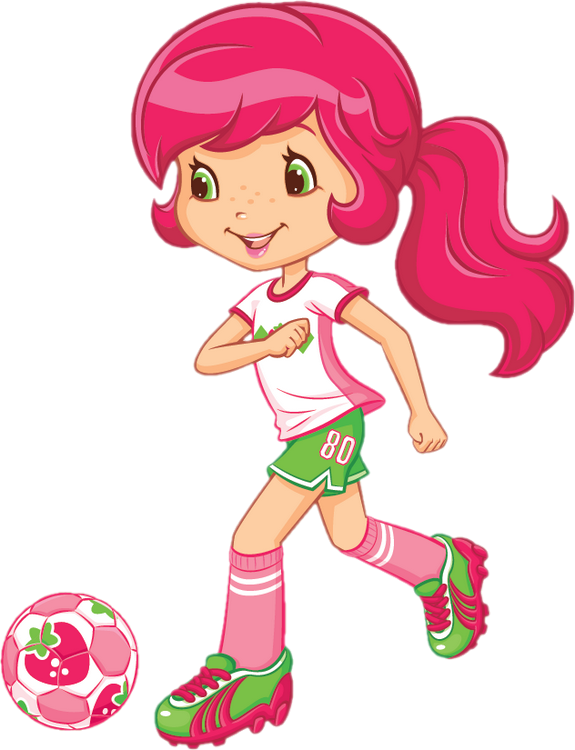 A Cartoon Of A Girl With Pink Hair And A Football Ball
