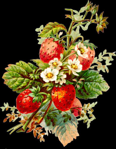 A Painting Of A Plant With Flowers And Fruits