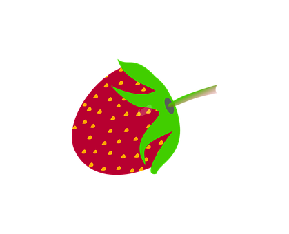 A Red Strawberry With Green Leaves And Yellow Dots On A Black Background