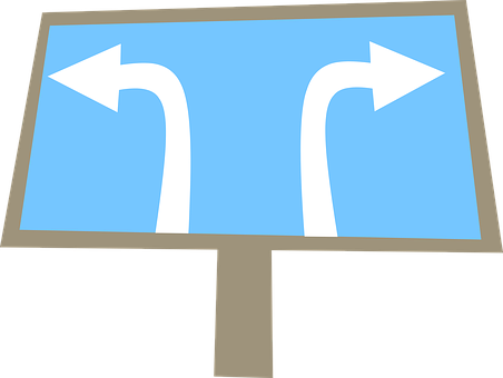 A Blue Sign With White Arrows