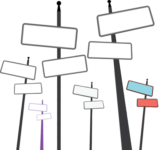 A Group Of Signs On Poles