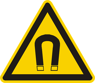 A Yellow Triangle Sign With A Black And Black Symbol