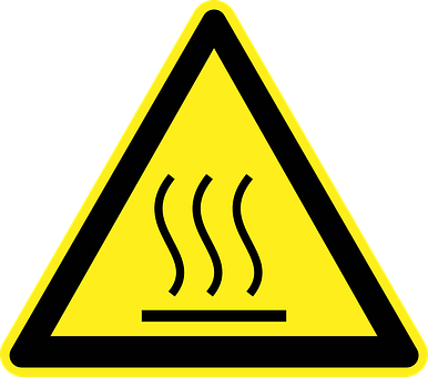 A Yellow Triangle Sign With Black Lines And Smoke