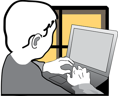 A Cartoon Of A Man Using A Laptop