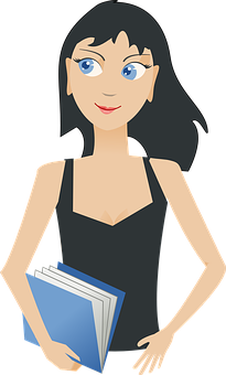 A Cartoon Of A Woman Holding A Folder