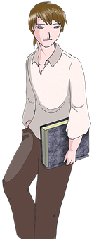 A Cartoon Of A Man Holding A Book