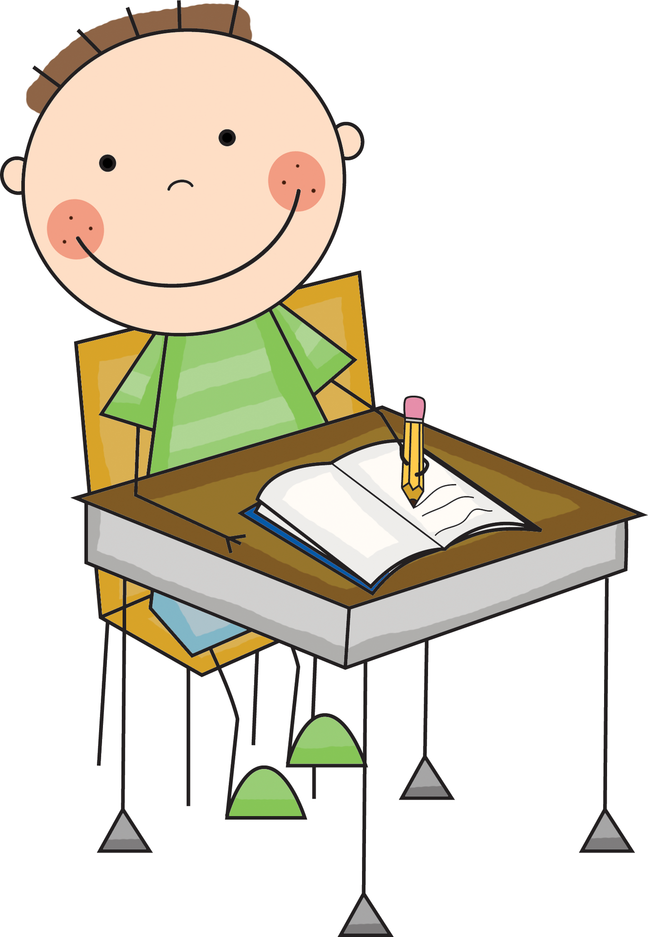 A Cartoon Of A Boy Sitting At A Desk