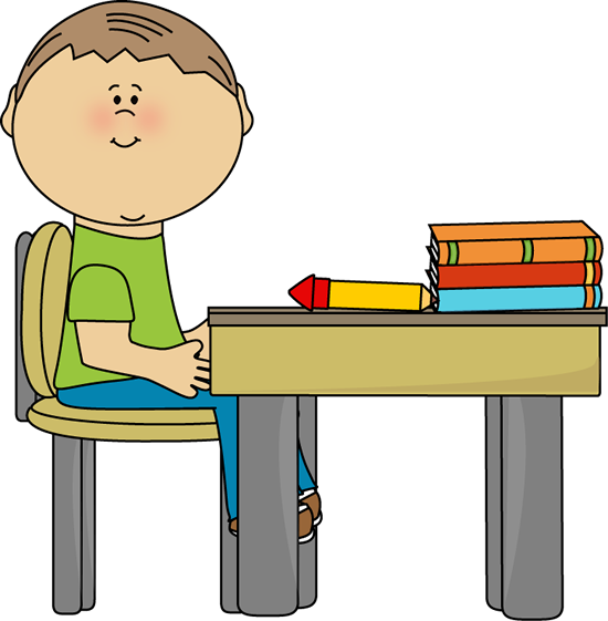 A Cartoon Of A Boy Sitting At A Desk With A Pencil And Books