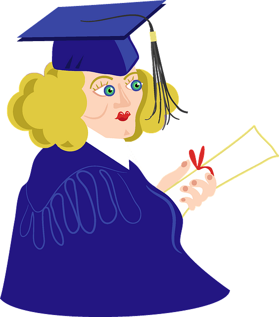 A Woman In A Blue Graduation Gown Holding A Diploma